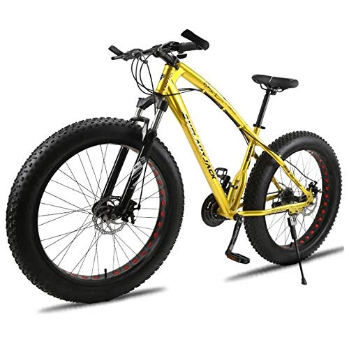 Fat Tyre Bike : KAMELUN Mountain Bike, Fat Tire Mountain Bikes with Front Suspension for Adults Men Women tires Anti-Slip Mountain Bicycle High-carbon Steel Dual Disc Bike-26 Inch, Yellow, 21 speed