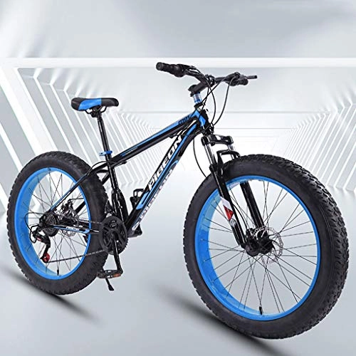 Fat Tyre Bike : Kays Mountain Bike, 26'' Wheel Bicycles 24 Speeds MTB Lightweight Carbon Steel Frame Disc Brake Front Suspension (Color : Blue)