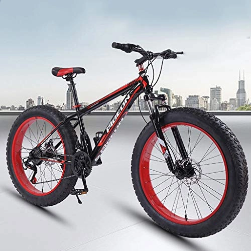 Fat Tyre Bike : Kays Mountain Bike, 26'' Wheel Bicycles 24 Speeds MTB Lightweight Carbon Steel Frame Disc Brake Front Suspension (Color : Red)