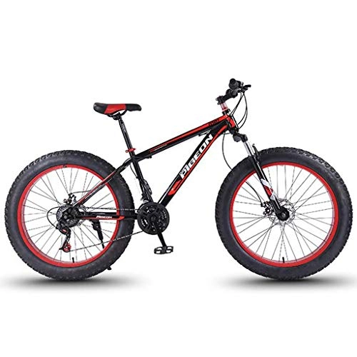 Fat Tyre Bike : Kays Mountain Bike, 26'' Wheel MTB Bicycles Lightweight Carbon Steel Frame 24 Speeds Disc Brake Front Suspension (Color : Red)