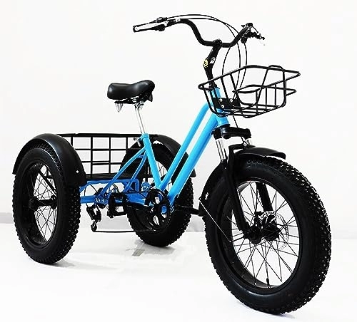 Fat Tyre Bike : Kcolic 20 Inch Fat Tire Adult Tricycle 7 Speed 3 Wheel Bike Tarpaulin Shopping Basket Wider Seats Adult Cruiser Bikes with Adjustable Handlebars A, 20inch