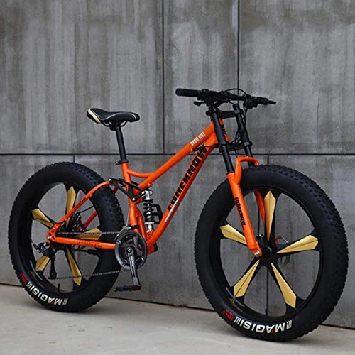 Fat Tyre Bike : KFDQ Bike Bicycle Outdoor Cycling Fitness Portable Bicycle, Fat Tire Mountain Bike, Mountain Bike, Soft Tail Bike, 26 inch 7 / 21 / 24 / 27 Speed Bike, Men Women Student Variable Speed Bike, Orange, 7 Speed