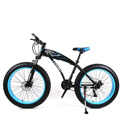 Fat Tyre Bike : KNFBOK bikes for adults 21-speed 26-inch mountain bike wide tire disc shock absorber student bicycle High carbon steel black blue Suitable for snow, roads, beaches, etc.