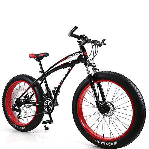 Fat Tyre Bike : KNFBOK bikes for adults 21-speed 26-inch mountain bike wide tire disc shock absorber student bicycle Suitable for snow, roads, beaches, etc - Aluminum black red