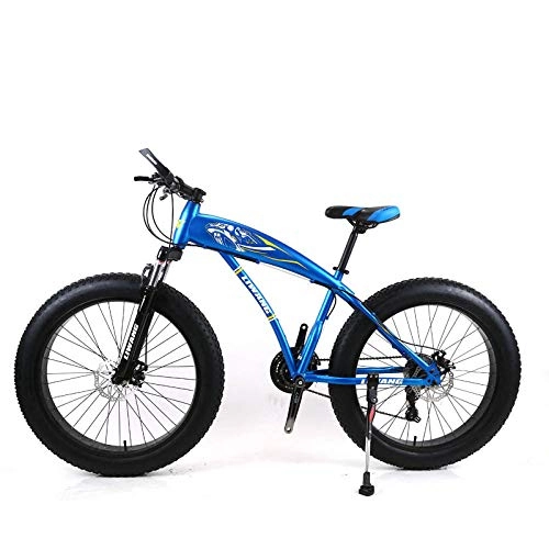 Fat Tyre Bike : KNFBOK bikes lightweight 21-speed 26-inch mountain bike wide tire disc shock absorber student bicycle High carbon steel blue Suitable for snow, roads, beaches, etc.
