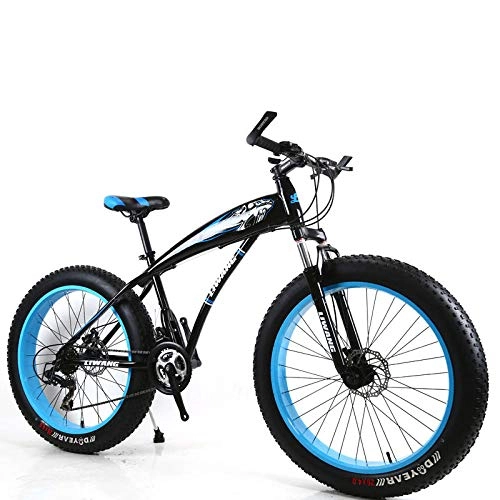 Fat Tyre Bike : KNFBOK cyclocross bike 21-speed 26-inch mountain bike wide tire disc shock absorber student bicycle Suitable for snow, roads, beaches, etc - Aluminum black blue