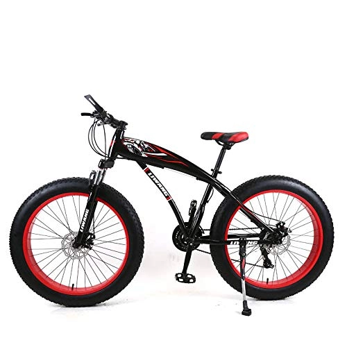 Fat Tyre Bike : KNFBOK ladies mountain bike 21-speed 26-inch mountain bike wide tire disc shock absorber student bicycle for snow High carbon steel black red