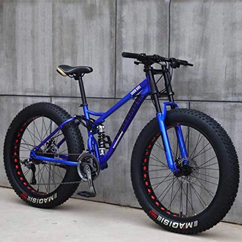 Fat Tyre Bike : KT Mall 26 In 21-Speed Mountain Bike for Unisex 4.0 Fat Tire Mountain Bike High Carbon Steel Frame with Speed Reduction and Shock Absorption Front Fork Dual-Disc All Terrain Bicycle, blue