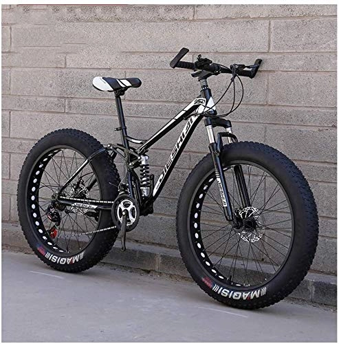Fat Tyre Bike : Kytwn Adult Mountain Bikes, Fat Tire Dual Disc Brake Hardtail Mountain Bike, Big Wheels Bicycle, High-carbon Steel Frame (Color : New Black, Size : 26 Inch 27 Speed)