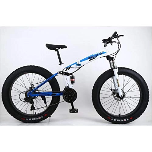Fat Tyre Bike : L&LQ 26" Alloy Folding Mountain Bike 27 Speed Dual Suspension 4.0Inch Fat Tire Bicycle Can Cycling On Snow, Mountains, Roads, Beaches, Etc, Bluewhite