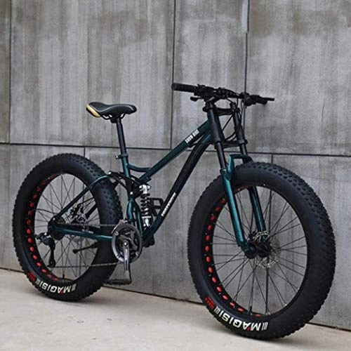 Fat Tyre Bike : L&WB 26 Inch Mountain Bikes, Adult Fat Tire Mountain Trail Bike, Carbon Steel Frame, Double Full Suspension, Double Disc Brake, Blue, 27speed