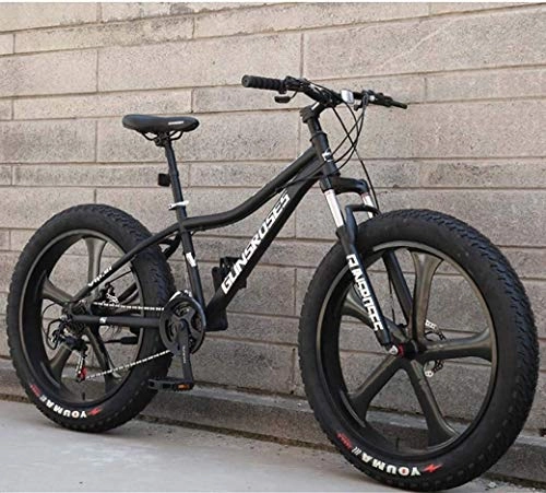Fat Tyre Bike : LAMTON Mountain Bikes, 26Inch Fat Tire Hardtail Snowmobile, Dual Suspension Frame And Suspension Fork All Terrain Men's Mountain Bicycle Adult (Color : Black 2, Size : 21Speed)