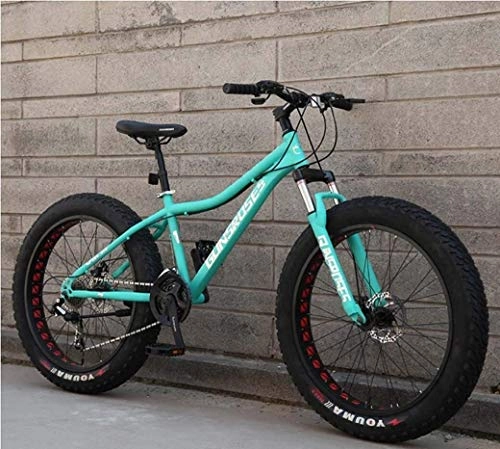Fat Tyre Bike : LAMTON Mountain Bikes, 26Inch Fat Tire Hardtail Snowmobile, Dual Suspension Frame And Suspension Fork All Terrain Men's Mountain Bicycle Adult (Color : Green 1, Size : 24Speed)