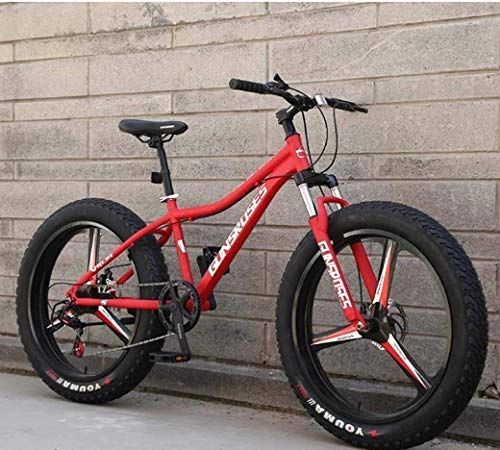 Fat Tyre Bike : LAMTON Mountain Bikes, 26Inch Fat Tire Hardtail Snowmobile, Dual Suspension Frame And Suspension Fork All Terrain Men's Mountain Bicycle Adult (Color : Red 2, Size : 24Speed)