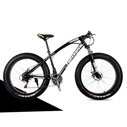 Fat Tyre Bike : Langlin 26 Inch Hardtail Mountain Bike for Adults High Carbon Steel Frame Full Suspension Spring Fork Double Disc Brake Beach Snow Fat Tire Bike, black, 26" 7 speed
