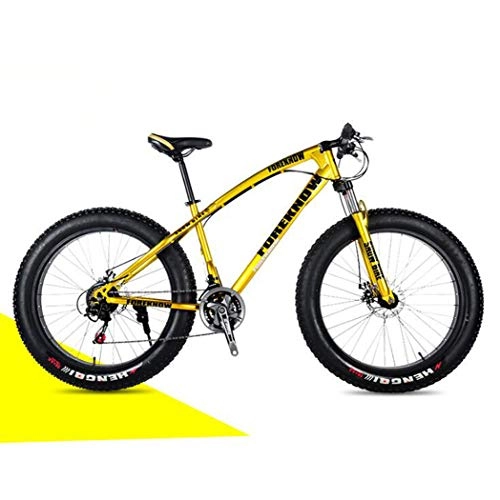 Fat Tyre Bike : Langlin 26 Inch Hardtail Mountain Bike for Adults High Carbon Steel Frame Full Suspension Spring Fork Double Disc Brake Beach Snow Fat Tire Bike, gold, 26" 24 speed