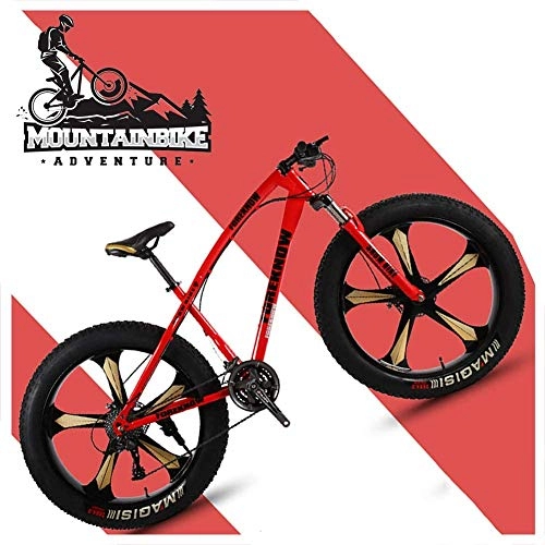 Fat Tyre Bike : LBYLYH 26 Inch Hardtail Mtb With Front Suspension Disc Brakes, Adult Mountain Bike Men Women, Unisex Fat Tire Bicycle Frames Made Of Carbon Steel, Red 5 Spoke, 24 Speed
