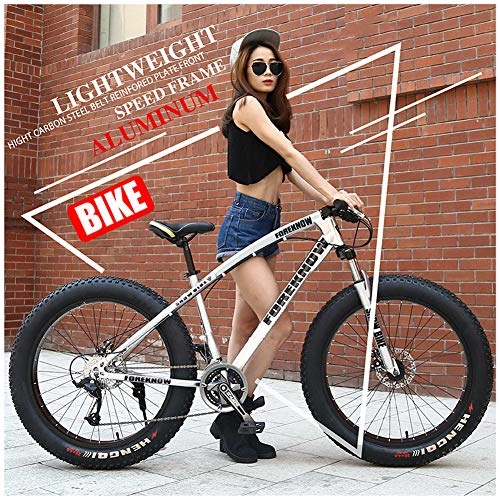 Fat Tyre Bike : LDLL 26 Inch Men's Mountain Bikes, Fat Tire Hardtail Mountain Bike High-carbon Steel Mountain Bike, with Adjustable Seat, 21 / 24 / 27 / 30 Speed Spoke MTB Bicycle