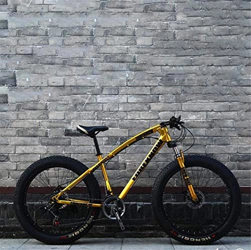 Fat Tyre Bike : Leifeng Tower Lightweight， Fat Tire Mountain Bike Mens, Beach Bike, Double Disc Brake Cruiser Bikes, 4.0 wide Wheels, Adult 24 Inch Snow Bicycle Inventory clearance (Color : Gold, Size : 21 speed)