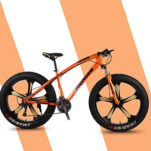 Fat Tyre Bike : LHQ-HQ Adults Mountain Trail Bike, 26" Fat Tire, 21-Speed Gears, High-Carbon Steel Frame, Fork Suspension, ​Dual Disc Brake, Loading 160 Kg Suitable for Height 170-220CM, orange