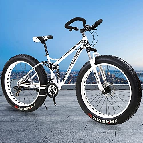 Fat Tyre Bike : LHQ-HQ Adults Mountain Trail Bike, Butterfly Handlebar, 26" Fat Tire, 24 Speed, High-Carbon Steel Frame, Dual-Suspension, ​Shimano Shift Kit, Loading 200Kg, A