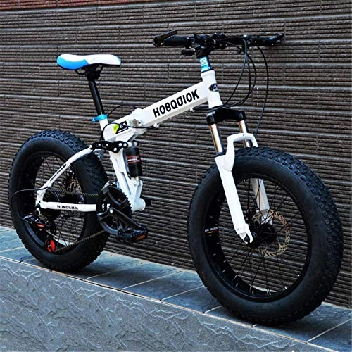Fat Tyre Bike : Lightweight， Fat Tire Mens Mountain Bike, Double Disc Brake / High-Carbon Steel Frame Cruiser Bikes, 7 Speed Beach Snowmobile Bicycle, Aluminum Alloy Wheels, White, 20 inches Inventory clearance