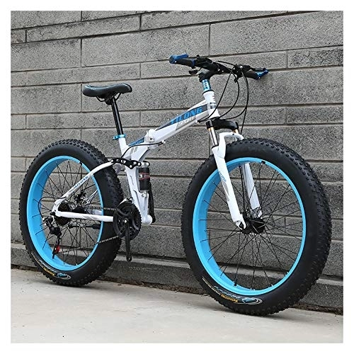 Fat Tyre Bike : LILIS Mountain Bike Folding Bike Fat Tire Bike Folding Bicycle Adult Road Bikes Beach Snowmobile Bicycles For Men Women (Color : Blue, Size : 24in)