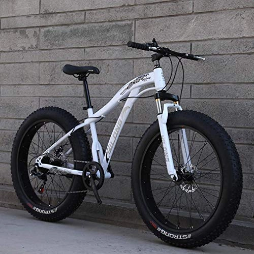 Fat Tyre Bike : LJ Bicycle, 24 inch Fat Tire Mountain Bike Adult, Beach Snow Bike, Double Disc Brake Cruiser Bikes, Mountain Bike 4.0 Wide Wheels, Blue, 27 Speed, White, 27 Speed