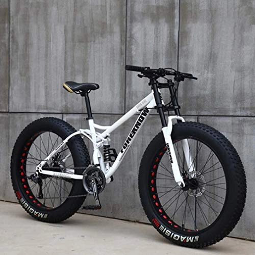 Fat Tyre Bike : LJ Bicycle, 24 inch Fat Tire Mountain Bike, Beach Snow Bikes, Double Disc Brake Cruiser Bicycle, Aluminum Alloy Wheels Lightweight High-Carbon Steel Frame, Red, 24 Speed, White, 7 Speed