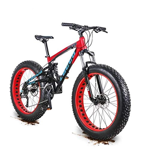 Fat Tyre Bike : LJ Bicycle, Adult Fat Tire Mountain Bike, 27 Speed Aluminum Alloy Off-Road Snow Bikes, Oil Pressure Double Disc Brake Beach Cruiser Bicycle, 26 inch Wheels, Red, Red