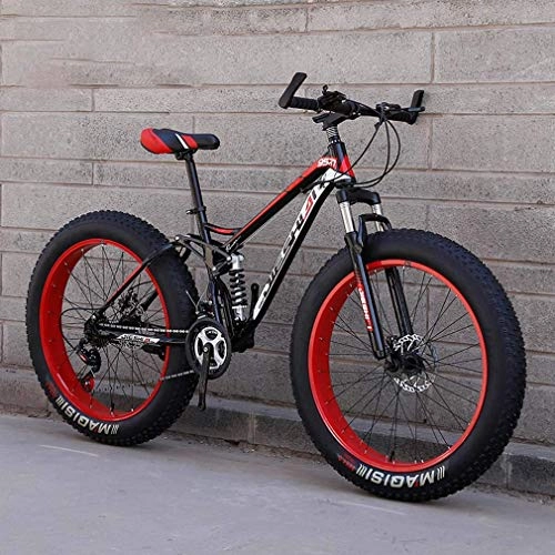 Fat Tyre Bike : LJ Bicycle, Adult Fat Tire Mountain Bike, Beach Snow Bike, Double Disc Brake Cruiser Bikes, Lightweight High-Carbon Steel Frame Bicycle, 26 inch Wheels, F, 21 Speed, C, 27 Speed