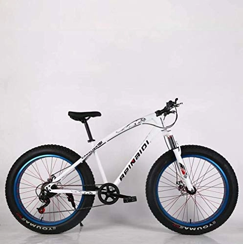 Fat Tyre Bike : LJ Bicycle, Adult Fat Tire Mountain Bike, Double Disc Brake Beach Snow Bicycle, High-Carbon Steel Frame Cruiser Bikes, 26 inch Wheels, Purple, 27 Speed, White, 7 Speed