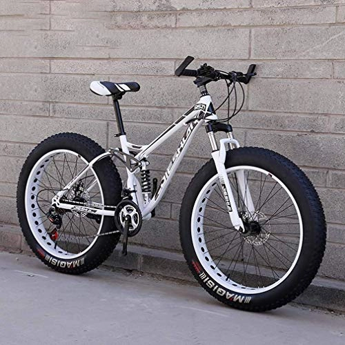 Fat Tyre Bike : LJ Bicycle, Adult Fat Tire Mountain Bike, Off-Road Snow Bike, Double Disc Brake Cruiser Bikes, Beach Bicycle 26 inch Wheels, E, 7 Speed, F, 7 Speed