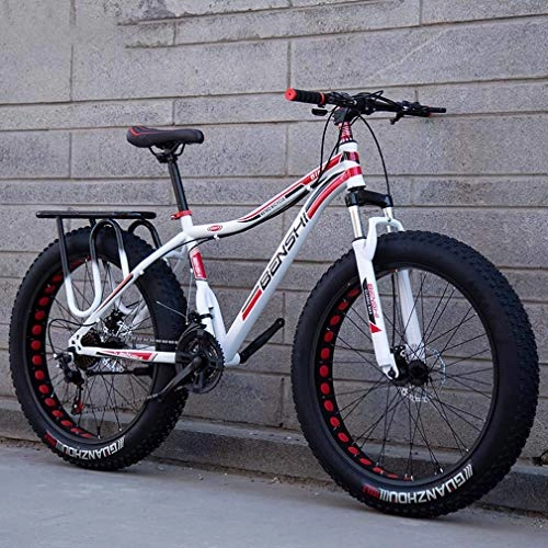 Fat Tyre Bike : LJ Bicycle, Fat Tire Mountain Bike, Beach Snow Bike, Lightweight High-Carbon Steel Frame Bicycle, Double Disc Brake Cruiser Bikes, 24 inch Wheels, B, 7 Speed, E, 7 Speed