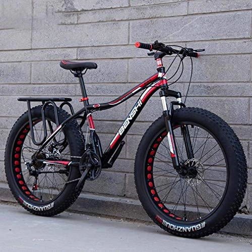 Fat Tyre Bike : LJ Bicycle, Fat Tire Mountain Bike, Beach Snow Bike, Lightweight High-Carbon Steel Frame Bicycle, Double Disc Brake Cruiser Bikes, 26 inch Wheels, A, 27 Speed, B, 7 Speed