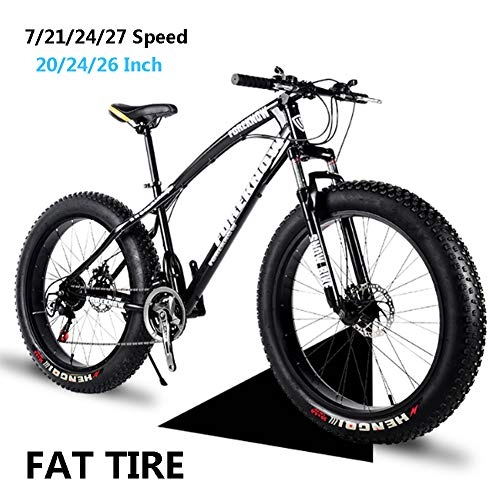 Fat Tyre Bike : LJJ Mountain Bike for Adults Men And Women, High Carbon Steel Frame, Hardtail Mountain Bikes, Mechanical Disc Brake, 20 / 24 / 26 Inch Fat Tire 7 / 21 / 24 / 27 speeds