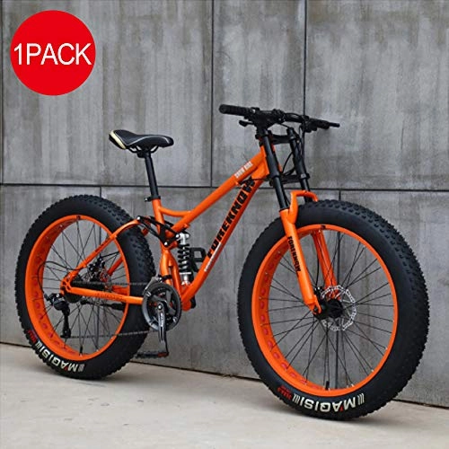 Fat Tyre Bike : LLEH 24 inch Bike, Mountain Cycling Bicycle, Adult Bike, 4.0 Fat Tire Bike for Men and Women Outdoor Cycling Travel Work Out and Commuting, orange, 7 speed