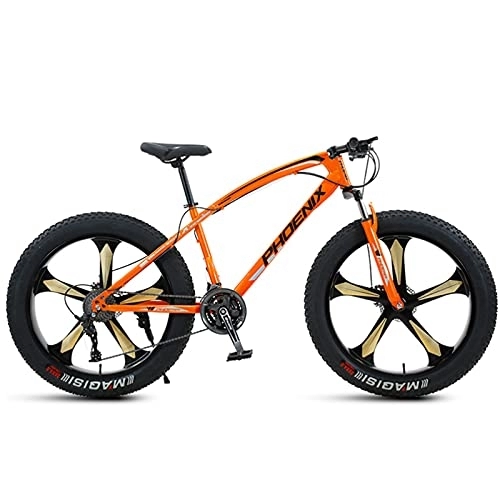 Fat Tyre Bike : LLF Mens Fat Tire Mountain Bike, 26-Inch Wheels, 4-Inch Wide Knobby Tires, Variable Speed, High-carbon Steel Frame, Front and Rear Brakes, Multiple Colors(Size:24 Speed, Color:Orange)