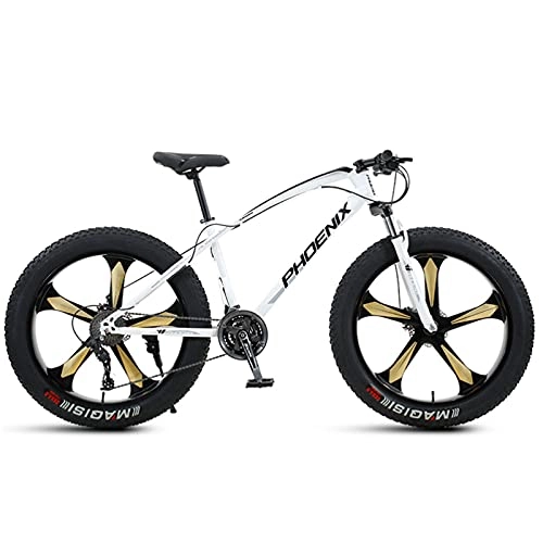 Fat Tyre Bike : LLF Mens Fat Tire Mountain Bike, 26-Inch Wheels, 4-Inch Wide Knobby Tires, Variable Speed, High-carbon Steel Frame, Front and Rear Brakes, Multiple Colors(Size:24 Speed, Color:White)