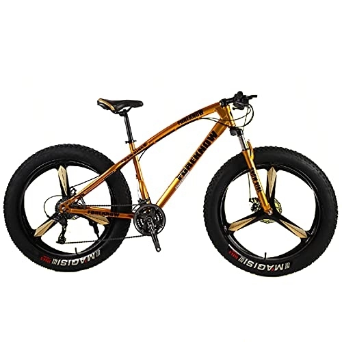 Fat Tyre Bike : LLF Youth / Adult Mountain Bike, Lightweight High Carbon Steel Frame, 7-30 Speeds Options, 26Inch Wheels, Multiple Colors(Size:30 speed, Color:Gold)