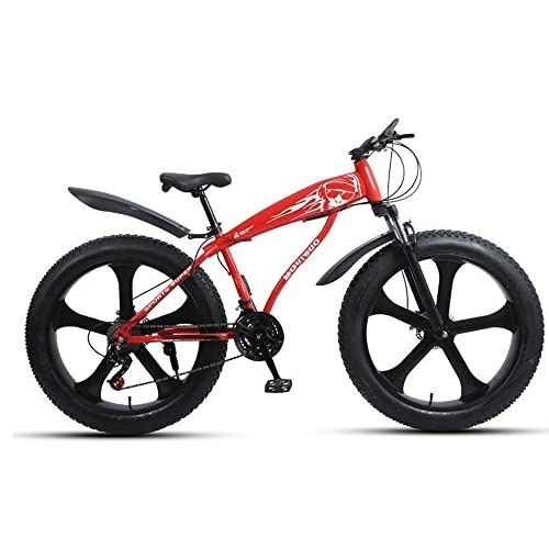 Fat Tyre Bike : Lovexy 26 inch 21 / 24 / 27 Speed Mountain Bike with Front Suspension Fork, High Carbon Steel Frame Road Bike with Daul Disc Brakes Suitable for Outdoor Sports and Commuting(Black / Red)