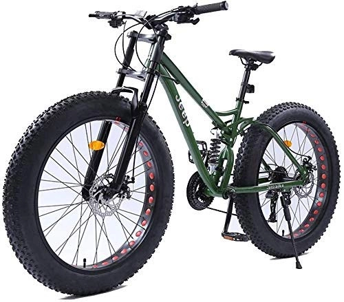 Fat Tyre Bike : LQH 26 inches for women, mountain bike 24 speed dual disc mountain bike tire fat, adjustable seat bicycle, high-carbon steel frame (Color : Green) (Color : Green)