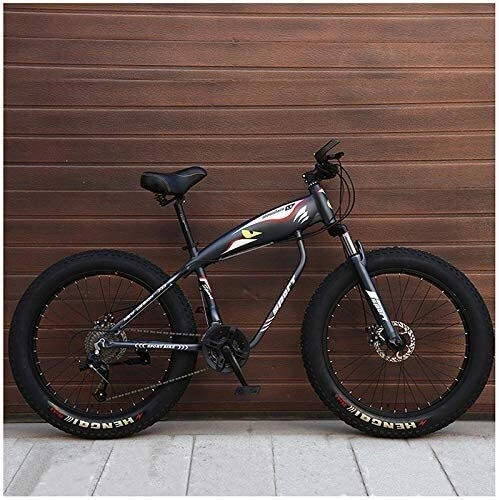 Fat Tyre Bike : LQH 26 inches mountain bike, a mountain bike tire adult fat, mechanical disc brakes, the front bicycle suspension Men Women (Color : Grey Spokes, Size : 27 Speed)