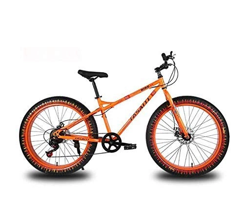 Fat Tyre Bike : LUO Bicycle, 26 inch Mountain Bike for Adults, Dual Disc Brake Fat Tire Mountain Trail Bicycle, Hardtail Mountain Bike, High-Carbon Steel Frame, White, 27 Speed, Orange, 27 Speed