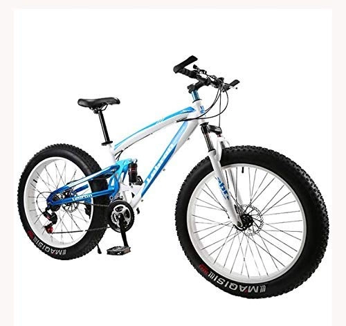 Fat Tyre Bike : LUO Bicycle, Fat Tire Mountain Bike Bicycle for Men Women, with Full Suspension MBT Bikes Lightweight High Carbon Steel Frame and Double Disc Brake, E, 26 inch 7 Speed, a, 24 inch 24 Speed