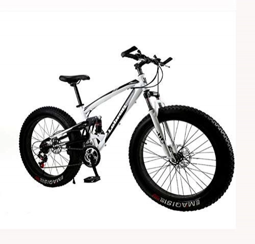 Fat Tyre Bike : LUO Bicycle, Fat Tire Mountain Bike Bicycle for Men Women, with Full Suspension MBT Bikes Lightweight High Carbon Steel Frame and Double Disc Brake, E, 26 inch 7 Speed, B, 24 inch 24 Speed