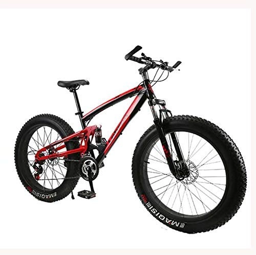 Fat Tyre Bike : LUO Bicycle, Fat Tire Mountain Bike Bicycle for Men Women, with Full Suspension MBT Bikes Lightweight High Carbon Steel Frame and Double Disc Brake, E, 26 inch 7 Speed, B, 24 inch 27 Speed