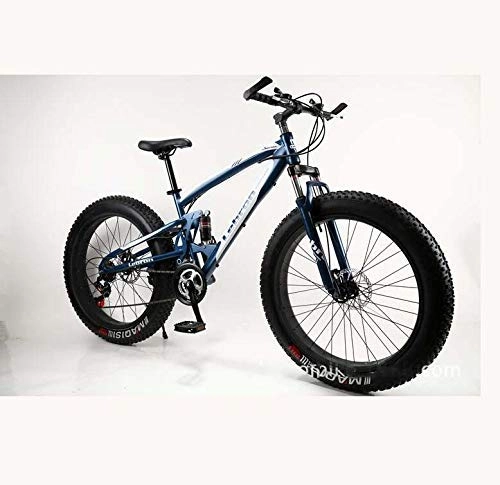 Fat Tyre Bike : LUO Bicycle, Fat Tire Mountain Bike Bicycle for Men Women, with Full Suspension MBT Bikes Lightweight High Carbon Steel Frame and Double Disc Brake, E, 26 inch 7 Speed, E, 24 inch 30 Speed