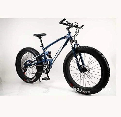 Fat Tyre Bike : LUO Bicycle, Fat Tire Mountain Bike Bicycle for Men Women, with Full Suspension MBT Bikes Lightweight High Carbon Steel Frame and Double Disc Brake, E, 26 inch 7 Speed, E, 26 inch 7 Speed