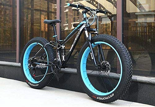 Fat Tyre Bike : LUO Bicycle, Fat Tire Mountain Bike for Adults, High Carbon Steel Frame, Hardtail Dual Suspension Frame, Double Disc Brake, 4.0 inch Tire, E, 24 inch 24 Speed, B, 24 inch 21 Speed